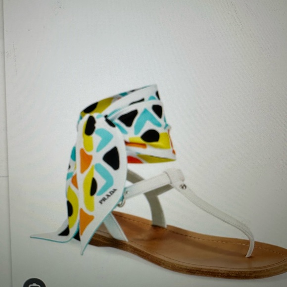 Prada Shoes - Prada Saffiano flat leather sandal with scarf